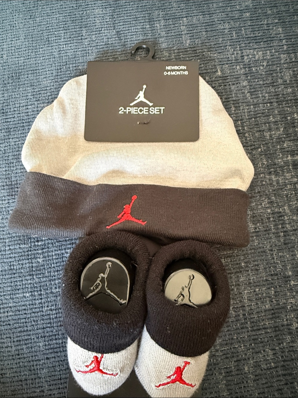 Jordan Newborn 2-Piece Set Baby Hat and Booties - Black, Gray, Red